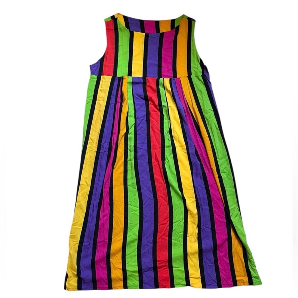 Vintage Handmade Multicolored Striped Maxi Dress Large Neon Retro OOAK